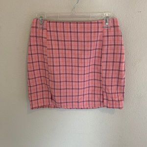 Double Slit Pink Plaid Mini Skirt